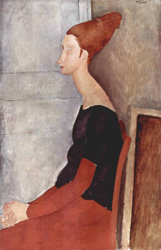 Amedeo Modigliani Portrader Jeanne Heuterne in dunkler Kleidung